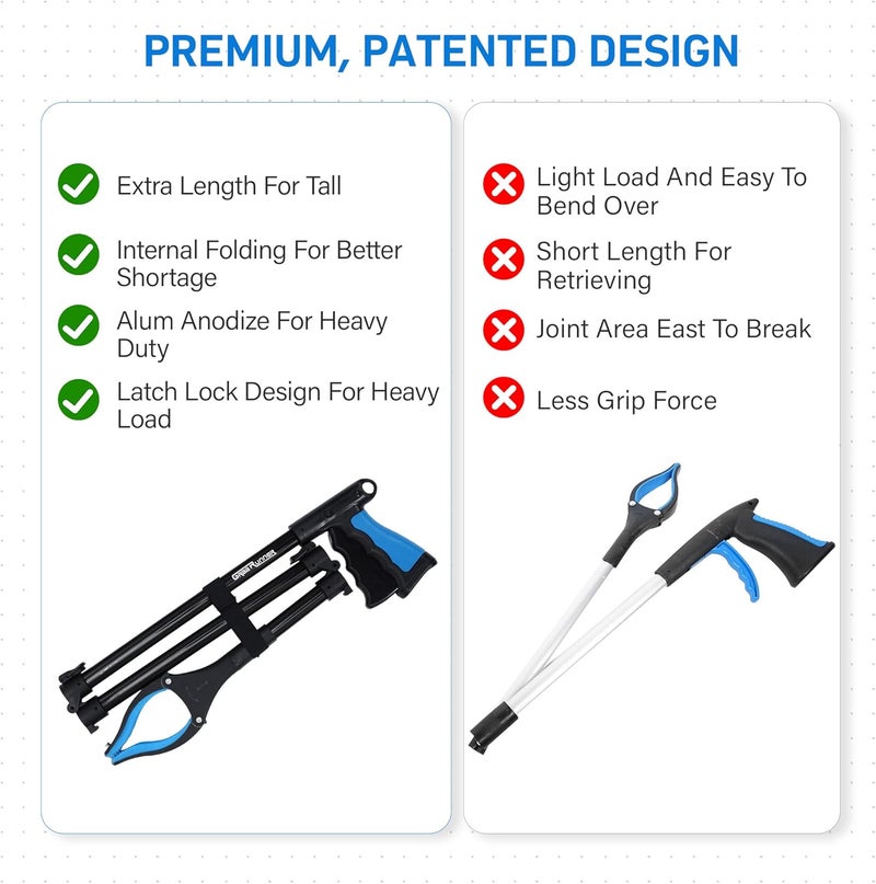 GrabRunner 38 Inch & 44 Inch Extra Long Grabber Reacher Tool Set – Extendable Reacher Grabber Pickup Tools for Seniors, Disabled and Hard-to-Reach Areas, Ergonomic Grip & Lightweight Design（Blue） - Image 5